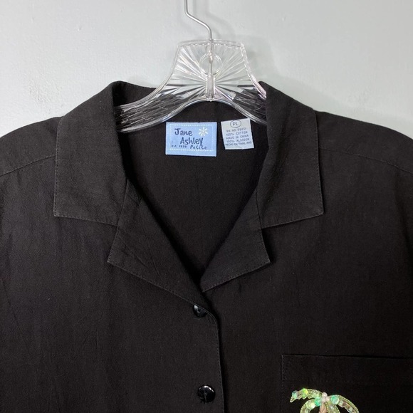 Jane Ashley Petite Black Embroidered Flamingo Palm Trees Sequined Beaded Size PL - Picture 8 of 13